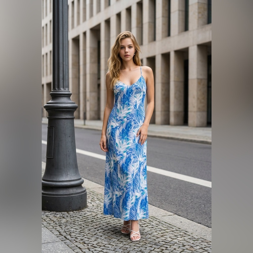 Tropical Blue and White Maxi Dress - Picture 4 of 10